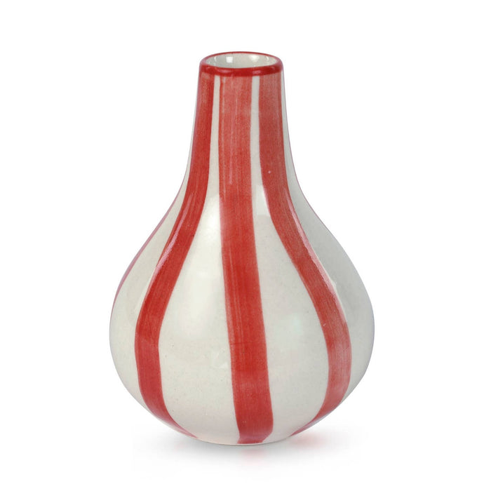 Stripe Bud Vase | Red Handpainted Ceramic | 4.75 Inch