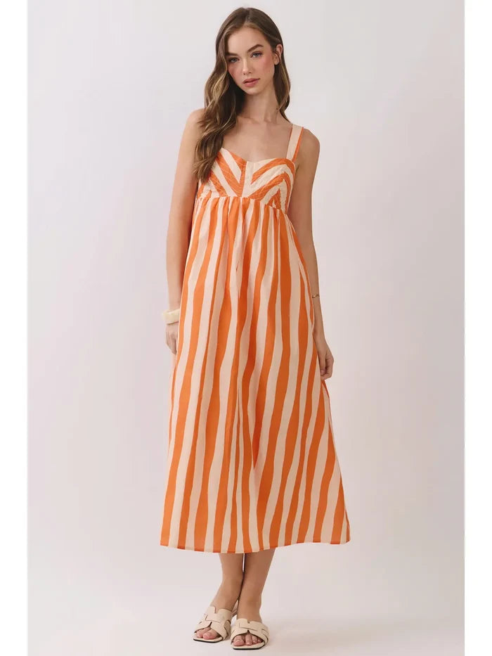 Stripe Empire Waist Midi Dress