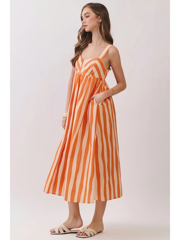 Stripe Empire Waist Midi Dress