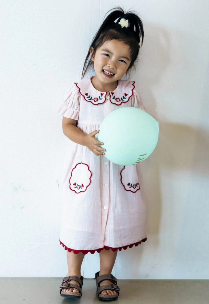 Striped Dress with Collar Soft Blue — Cotton Girls Dress | Infant to Tween