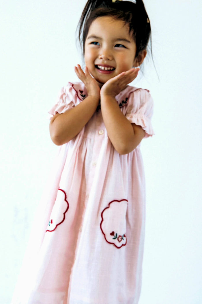 Striped Dress with Collar Soft Blue — Cotton Girls Dress | Infant to Tween