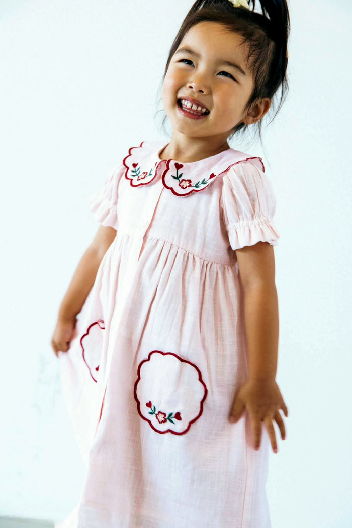 Striped Dress with Collar Soft Blue — Cotton Girls Dress | Infant to Tween