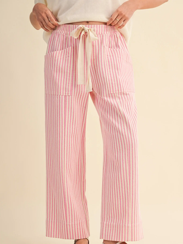 Striped Wide Leg Drawstring Pants