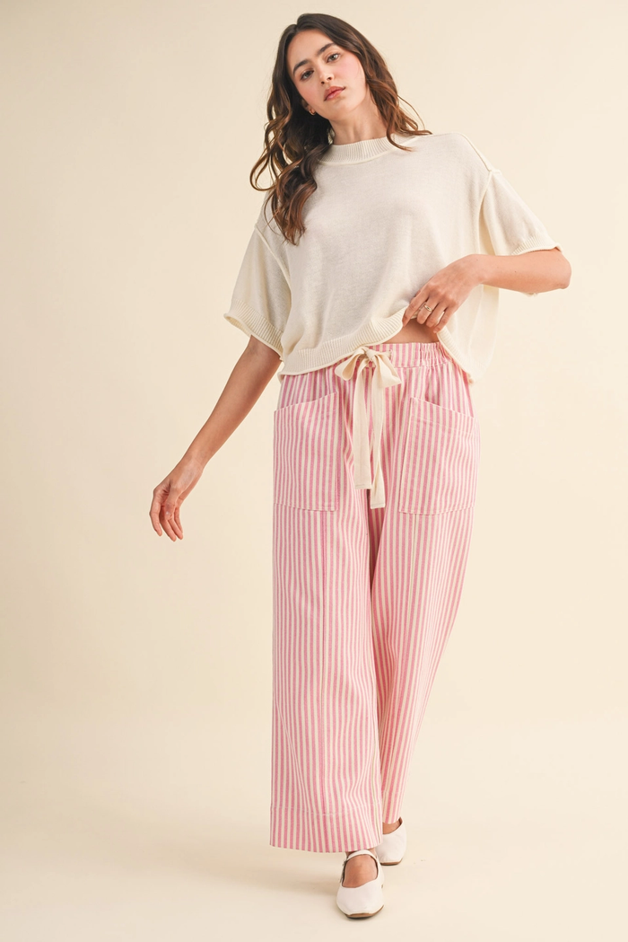 Striped Wide Leg Drawstring Pants