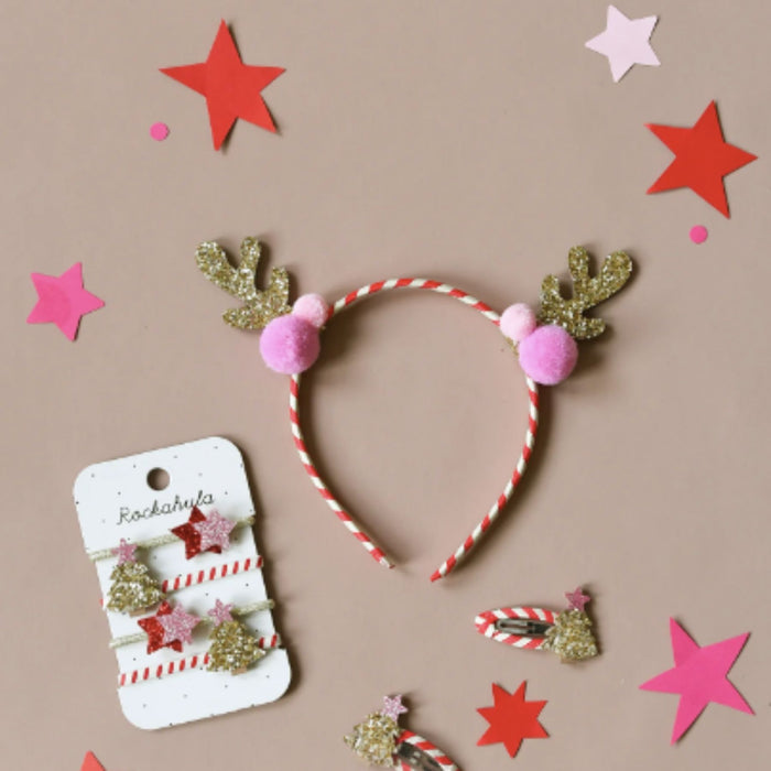 Stripy Pom Pom Reindeer Headband