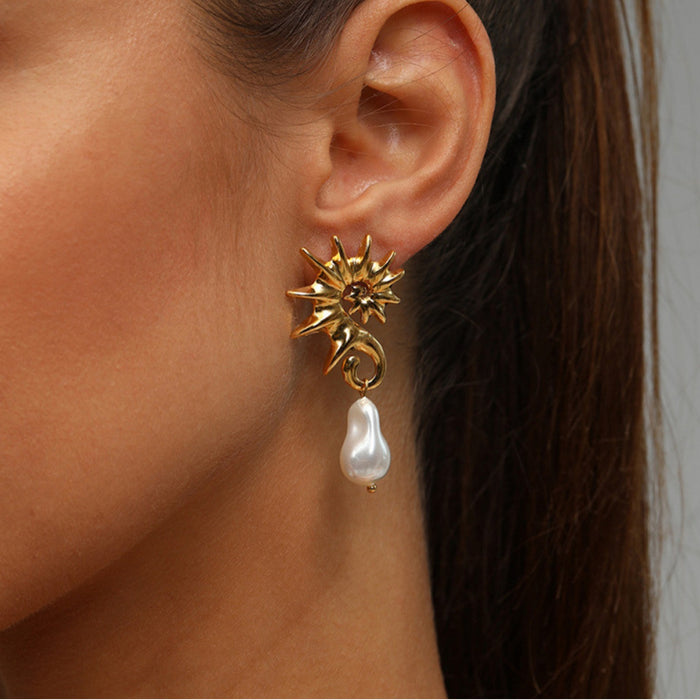 sunburst pearl drop earrings - AUVRA