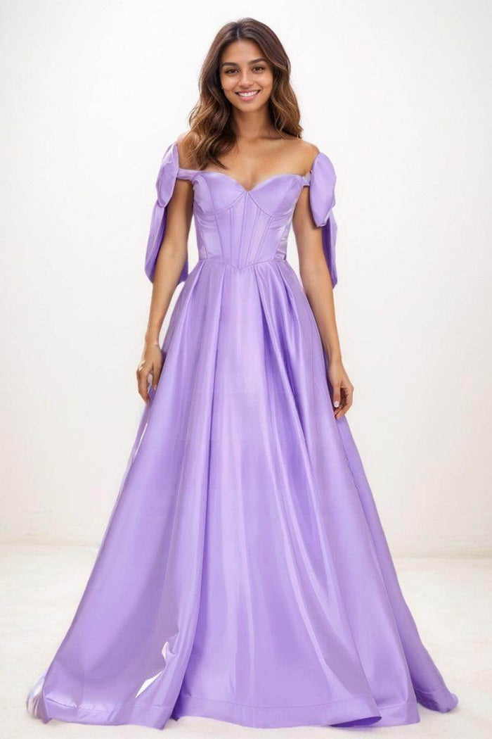 Sweet & Flow A-Line Off-The-Shoulder Satin Prom Dresses CS0750 - COCOMELODY
