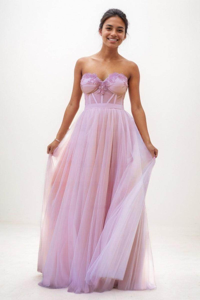 Sweetheart A-Line Floor-Length Tulle Prom Dresses CS0741 - COCOMELODY