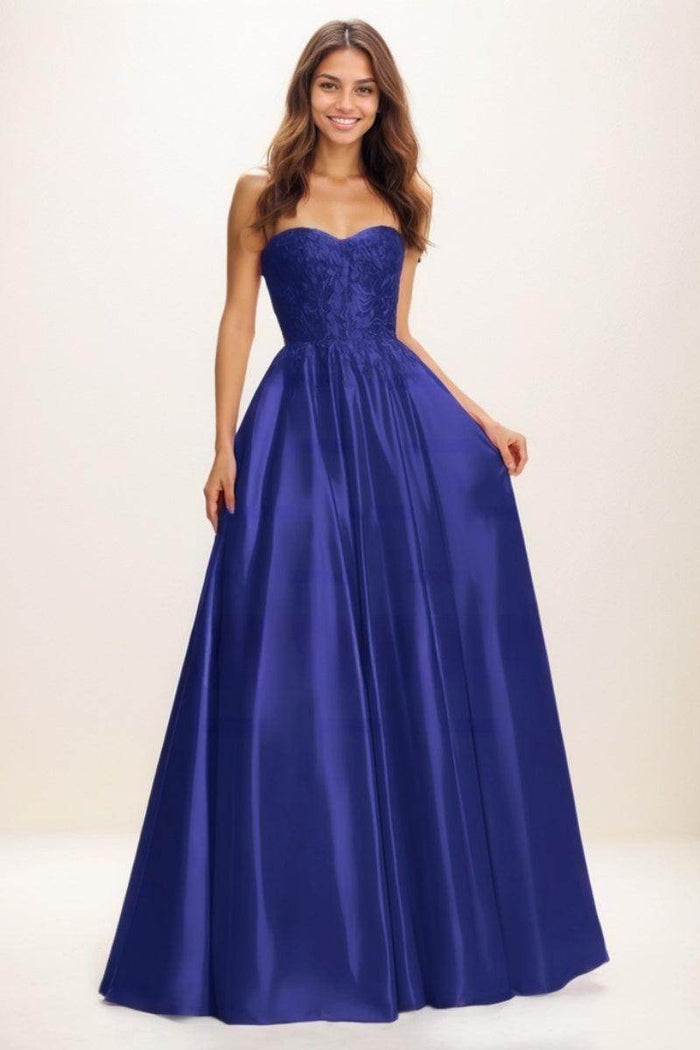 Sweetheart A-Line Sweep Train Matte Satin Prom Dresses CS0730 - COCOMELODY