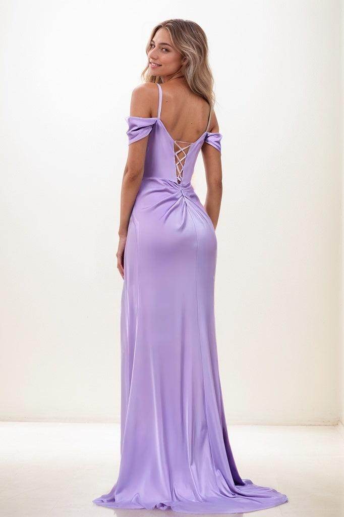 Sweetheart Cold Shoulder High Split Sweep Train Satin Prom Dresses CS0848 - COCOMELODY