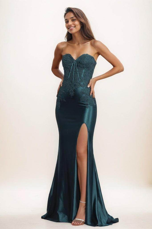 Sweetheart Lace High Split Sweep Train Prom Dresses CS0801 - COCOMELODY