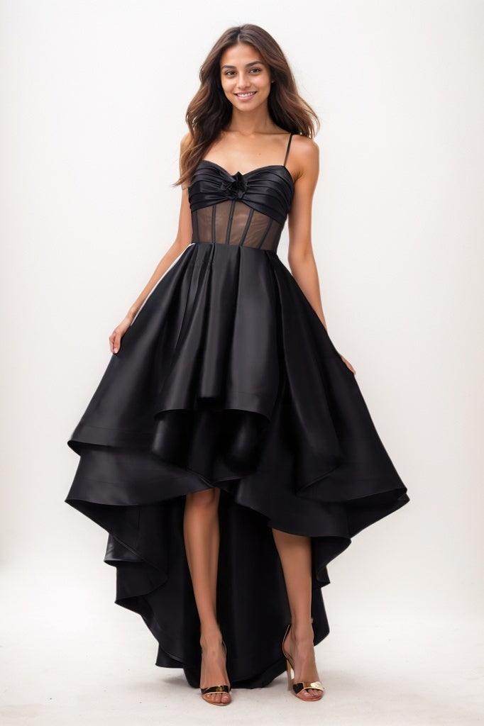 Sweetheart Ruffle Asymmetrical Length Satin Prom Dresses CS0777 - COCOMELODY