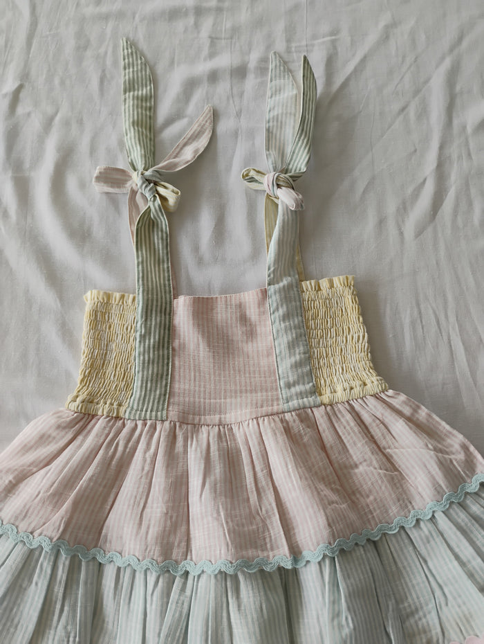 Sydney Layered Swing Dress – Multi-Coloured | Infant, Toddler & Tween Cotton Dress with Smocked Bodice and Tie-Up Shoulders