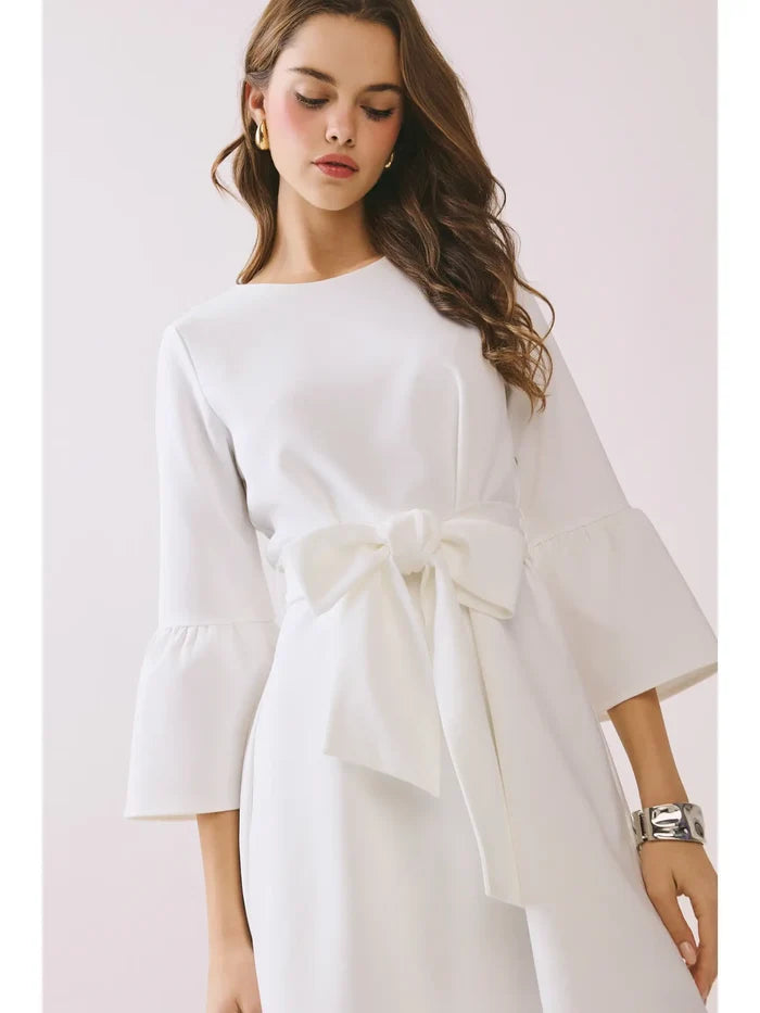 Three Quarter A-Line Mini Dress - Greige Goods