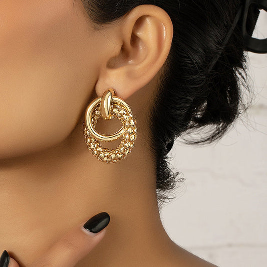 Triple hoop textured drop earring with polished finish - Ningu