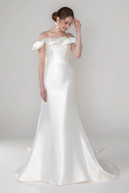 Trumpet-Mermaid Court Train Mikado Wedding Dress CW2522 - COCOMELODY