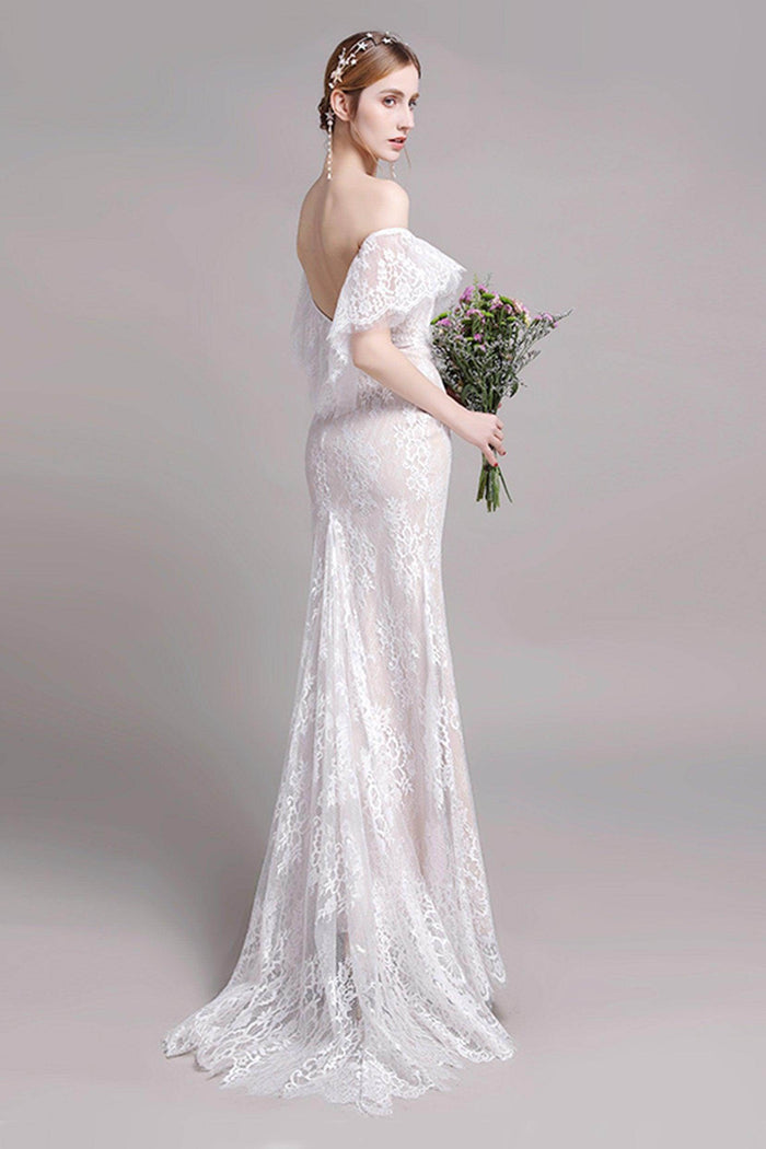 Trumpet-Mermaid Floor Length Lace Tulle Wedding Dress CW2729 - COCOMELODY