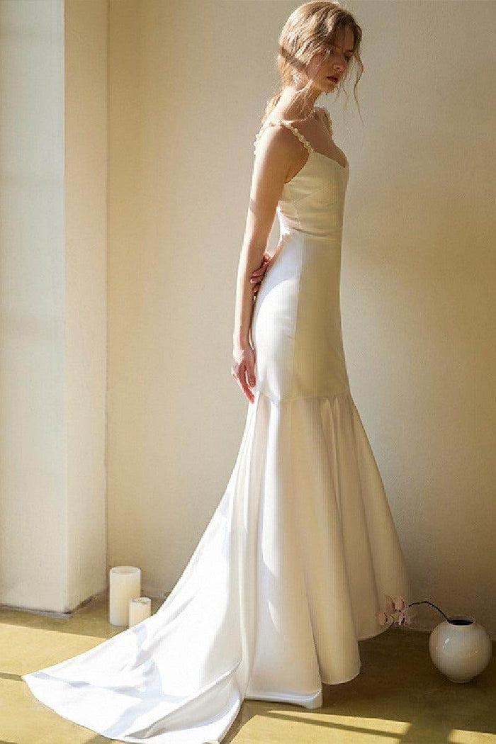 Trumpet-Mermaid High-Low Satin Wedding Dress 826634920868 - COCOMELODY