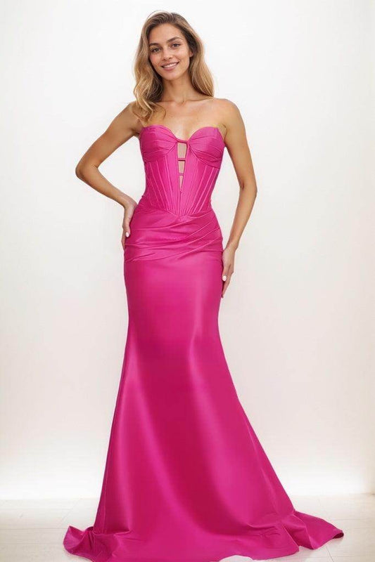 Trumpet Mermaid Illusion Corset Sweetheart Satin Prom Dresses CS0844 - COCOMELODY