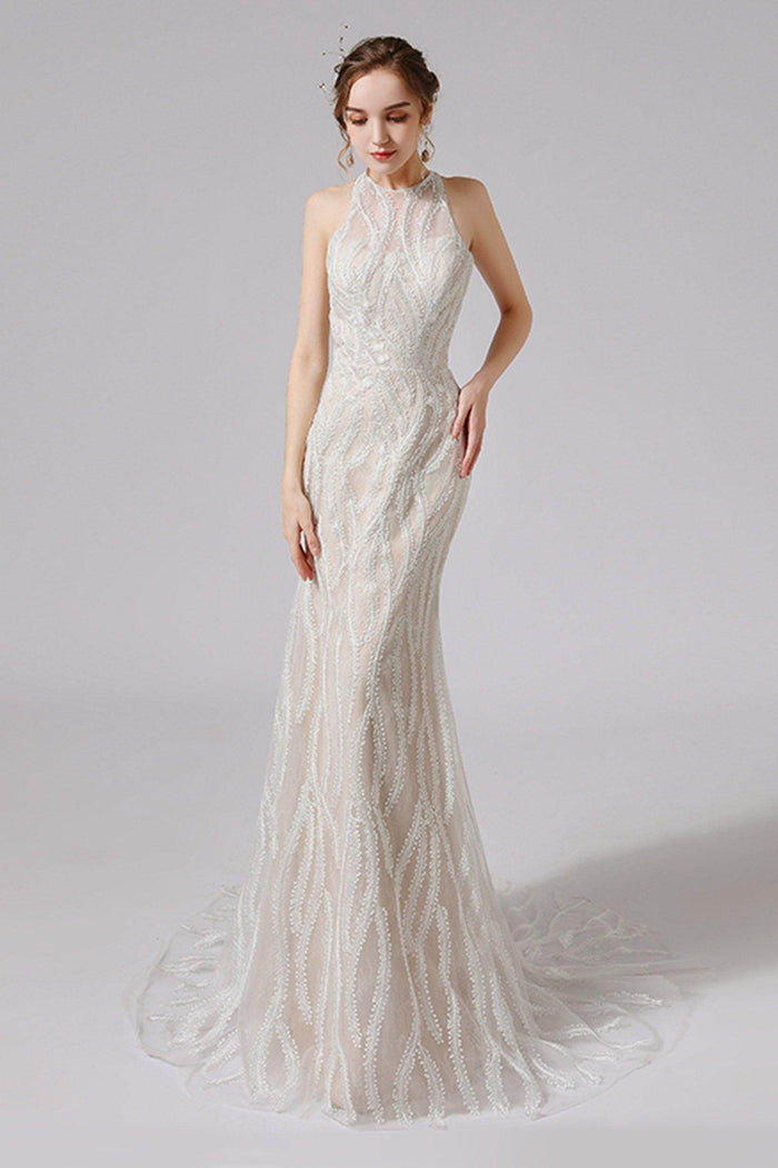 Trumpet-Mermaid Sweep-Brush Train Lace Wedding Dress CW2720CR - COCOMELODY