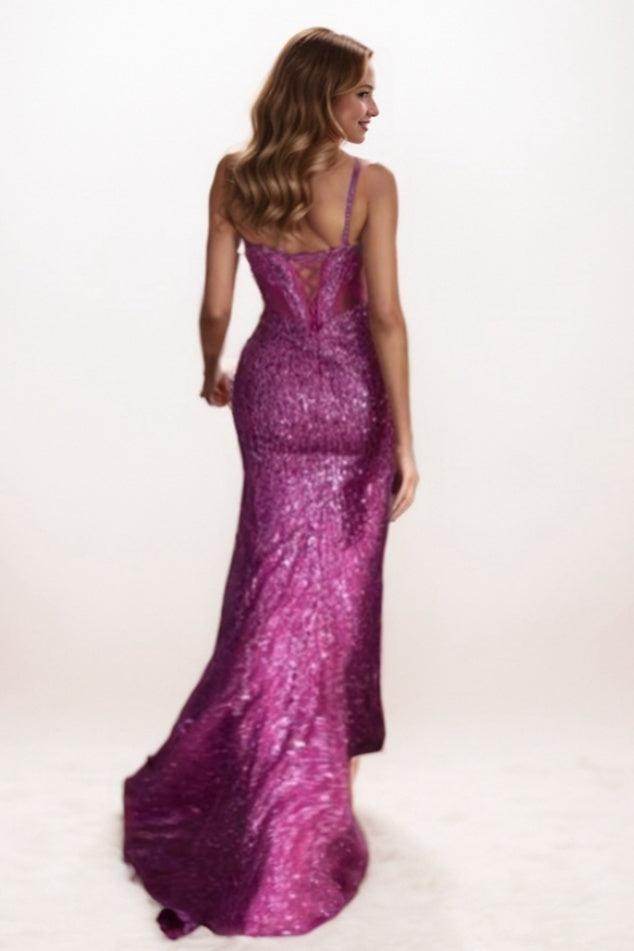 Trumpet-Mermaid Sweep-Brush Train Sequined Prom Dress CS0715 - COCOMELODY
