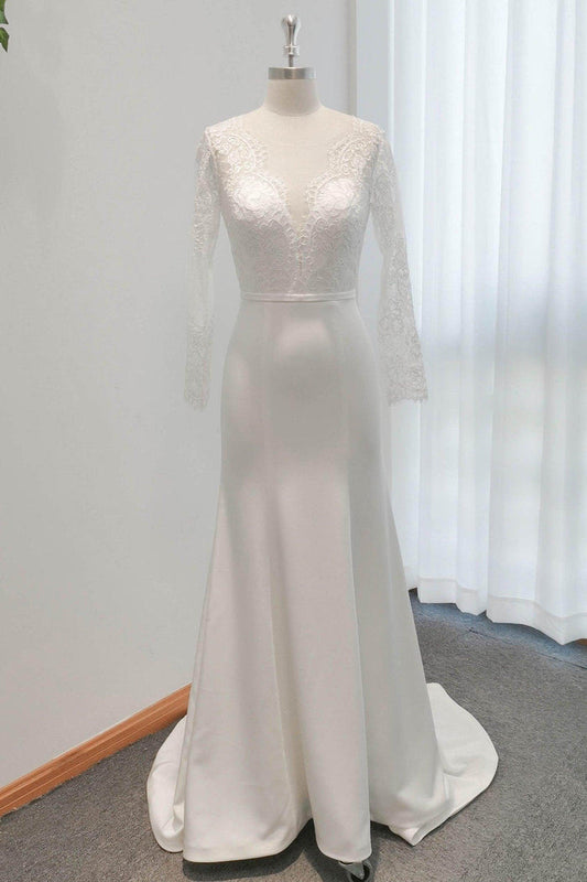 Trumpet Sweep-Brush Train Lace Elastic Cloth Wedding Dress CW2746 - COCOMELODY