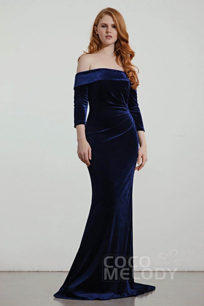 Trumpet Sweep-Brush Train Velvet Bridesmaid Dress Formal Dresses CB0432 - COCOMELODY