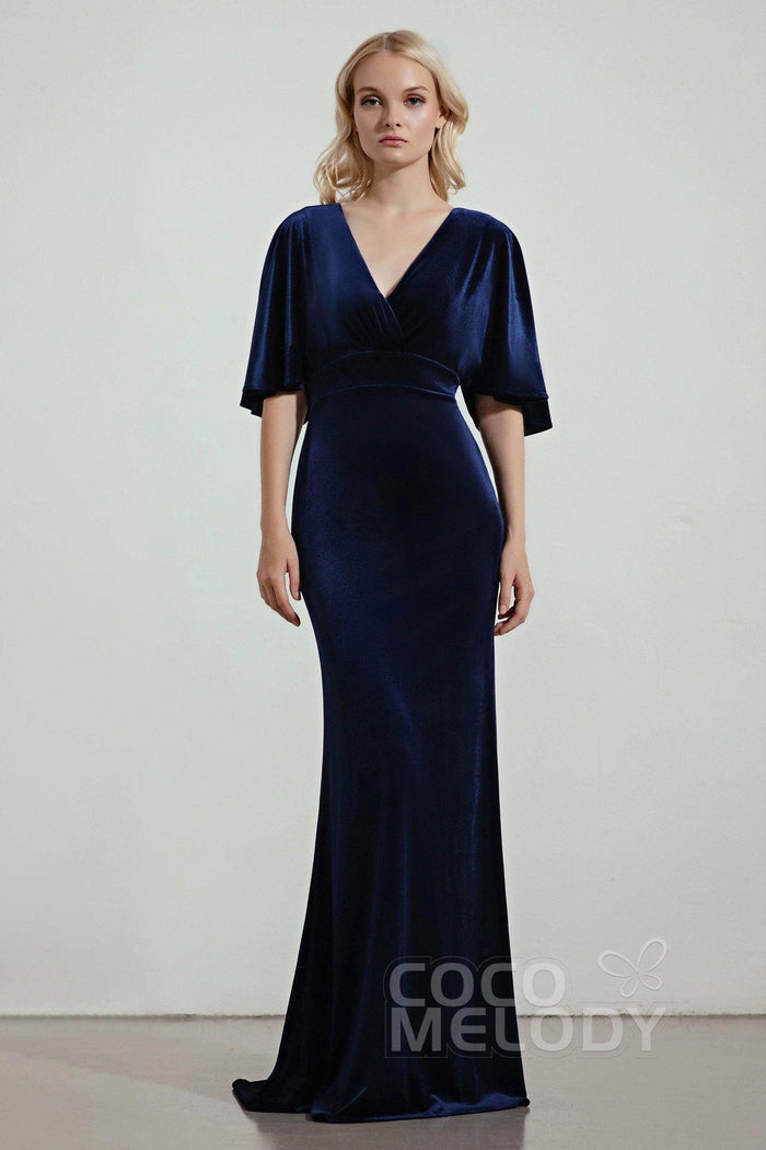 Trumpet Sweep-Brush Train Velvet Bridesmaid Dress Formal Dresses CB0433 - COCOMELODY