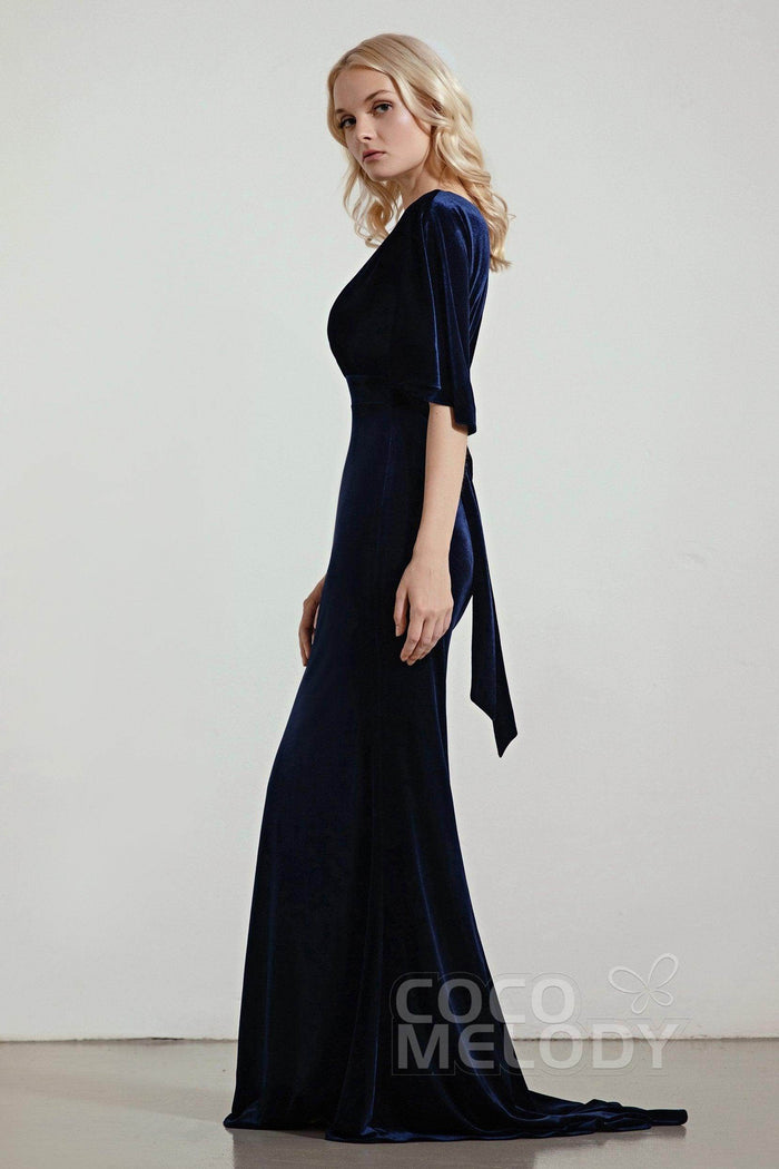 Trumpet Sweep-Brush Train Velvet Bridesmaid Dress Formal Dresses CB0433 - COCOMELODY