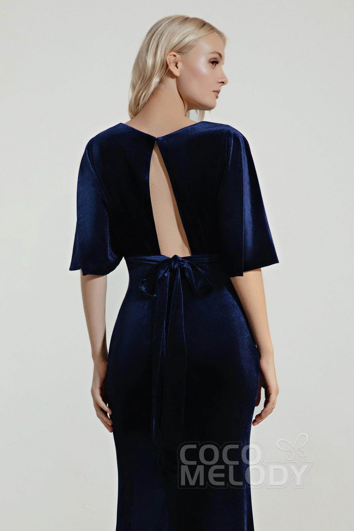 Trumpet Sweep-Brush Train Velvet Bridesmaid Dress Formal Dresses CB0433 - COCOMELODY