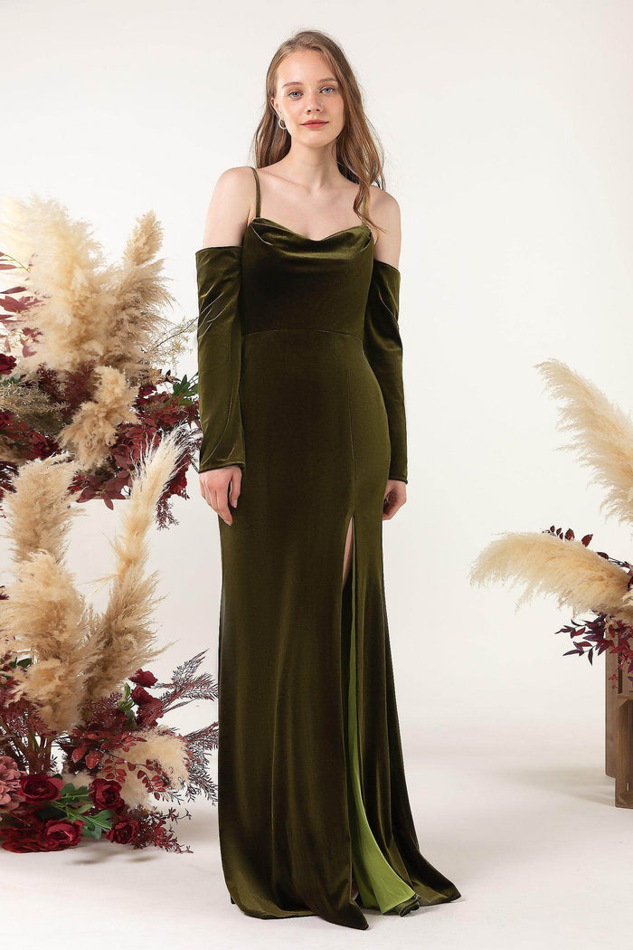Trumpet Sweep-Brush Train Velvet Bridesmaid Dress Formal Dresses CB0520 - COCOMELODY