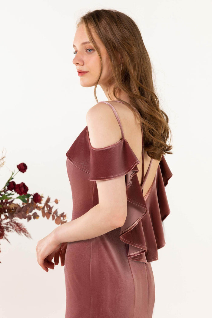 Trumpet Sweep-Brush Train Velvet Bridesmaid Dress Formal Dresses CB0526 - COCOMELODY
