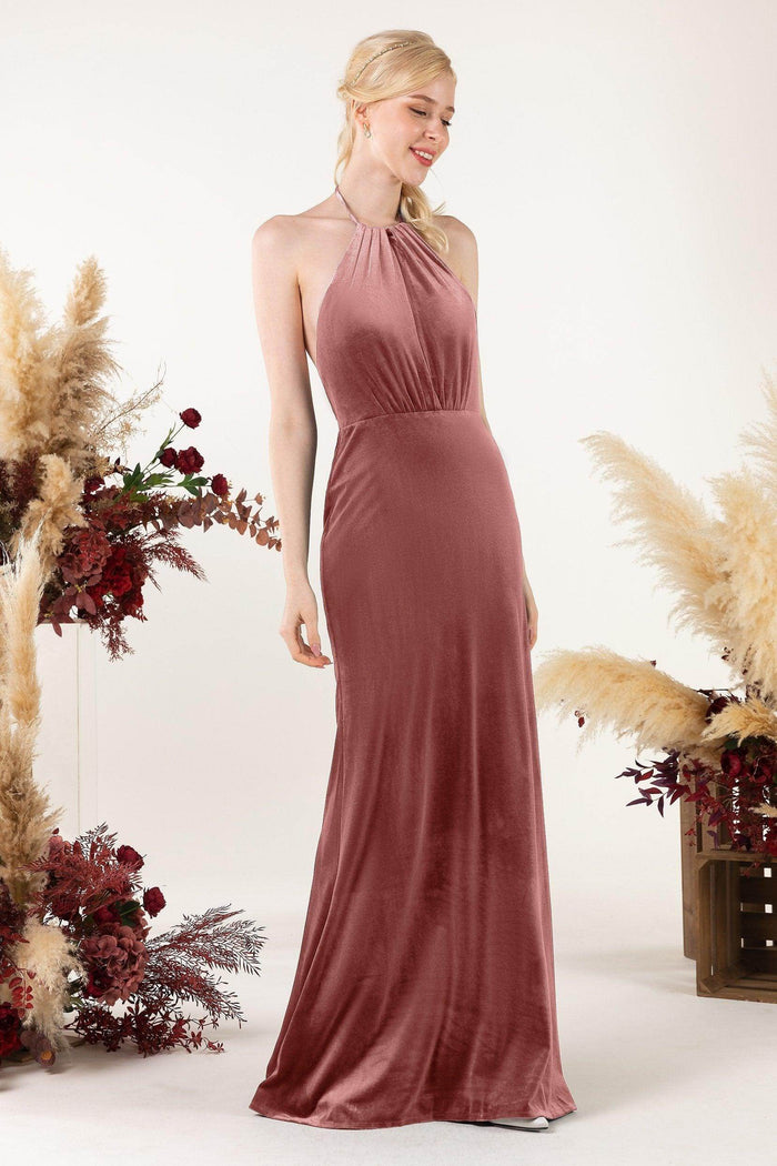Trumpet Sweep-Brush Train Velvet Bridesmaid Dress Formal Dresses CB0534 - COCOMELODY