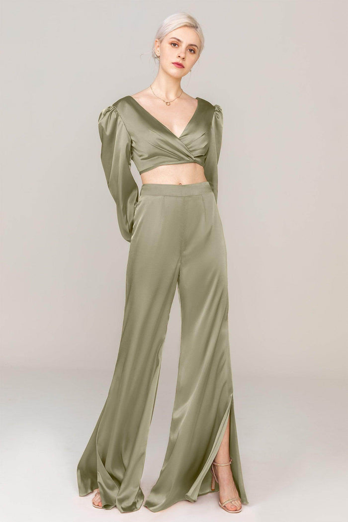 Two-Piece Floor Length Luxe Satin Dress CS0308 - COCOMELODY