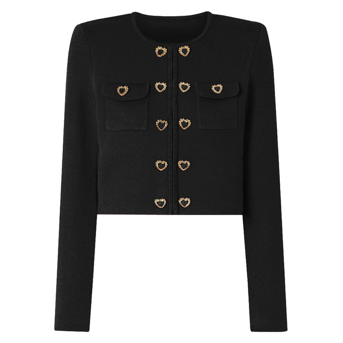 two-piece knit set with heart-shaped button accents – AMELIEV