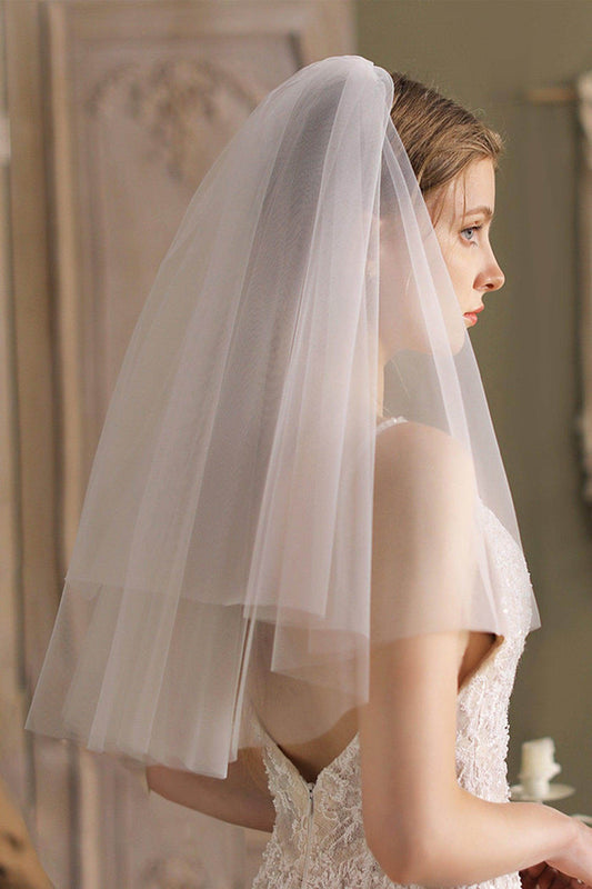Two-tier Cut Edge Tulle Elbow Veils CV0260 - COCOMELODY