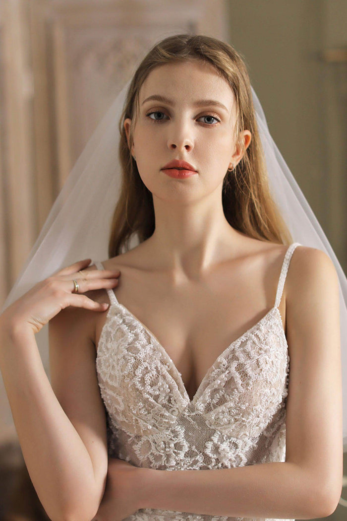 Two-tier Cut Edge Tulle Elbow Veils CV0260 - COCOMELODY