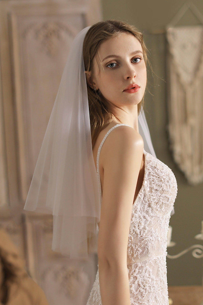 Two-tier Cut Edge Tulle Elbow Veils CV0260 - COCOMELODY