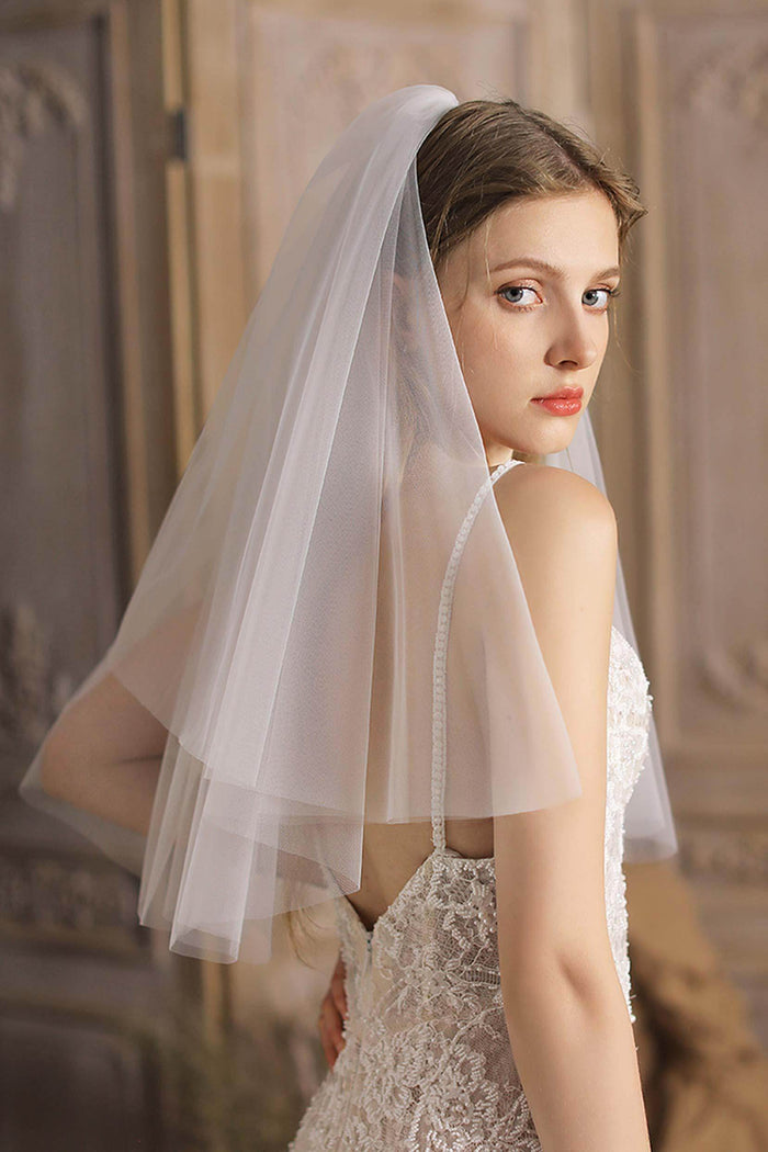 Two-tier Cut Edge Tulle Elbow Veils CV0260 - COCOMELODY