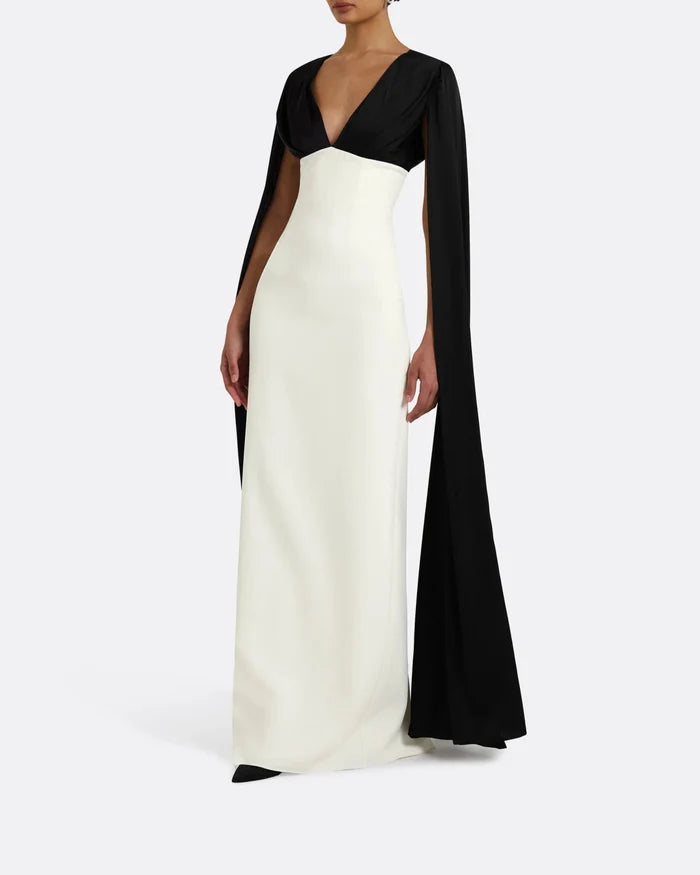 Two-tone column dress with cape - Arya