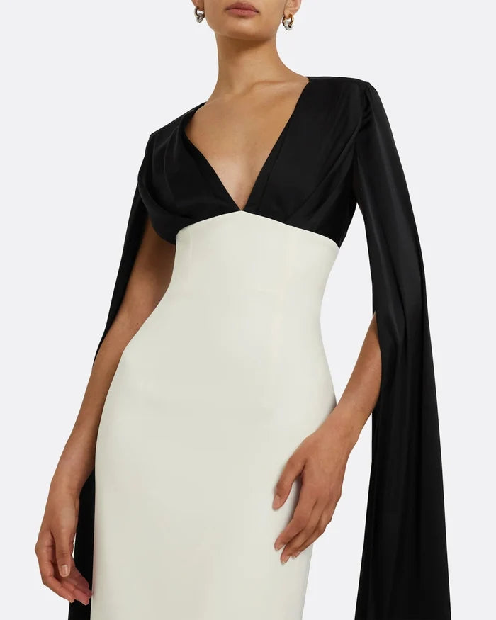 Two-tone column dress with cape - Arya