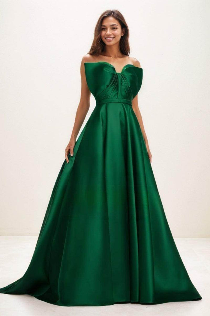 Unique Sleeveless A-Line Sweep Train Satin Prom Dresses CS0745 - COCOMELODY
