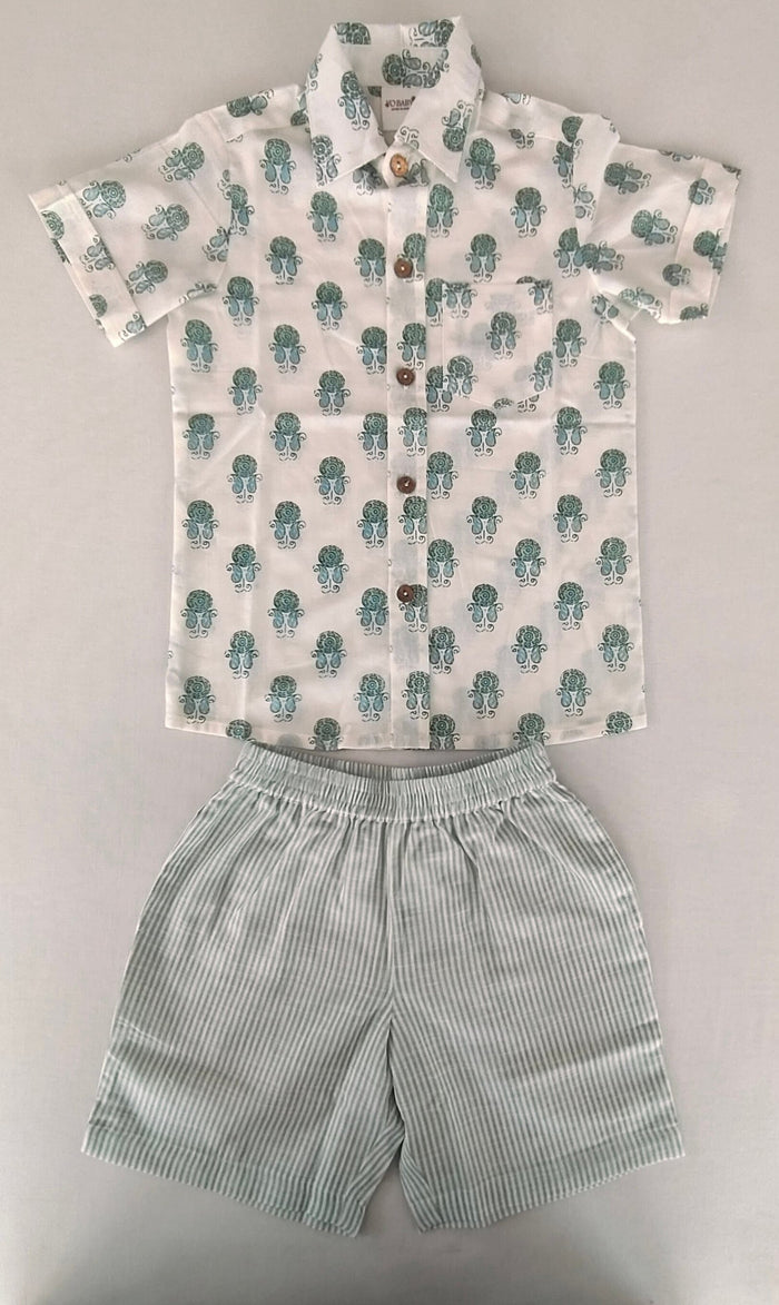Unisex Kids' Sage Booty Print Cotton Shirt & Stripe Shorts Set shirt & shorts Yo Baby India