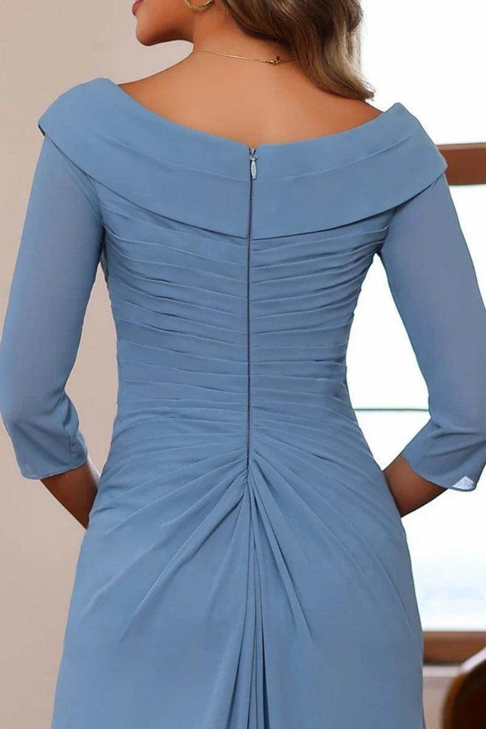 V Neck 3/4 Length Sleeves Floor Length Unique Mother Dresses CM0345 - COCOMELODY