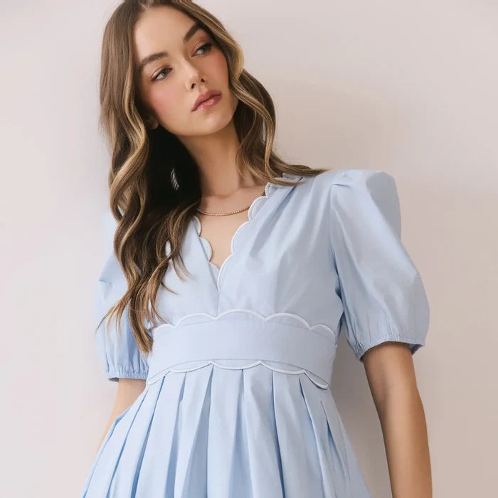 V-Neck Scalloped Midi Dress - Greige Goods
