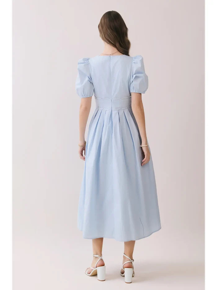 V-Neck Scalloped Midi Dress - Greige Goods