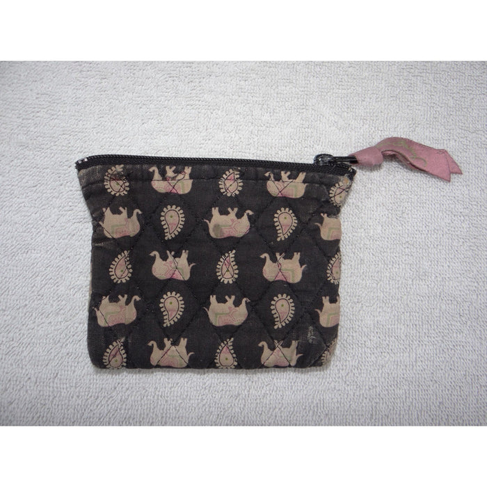 Vera Bradley Elephant Paisley Quilted Cotton Zip Coin Purse Pouch Black Pink1