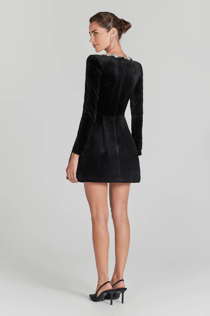 Vivienne - Glam Women's Summer Mini Dress with Square Neck and Crystal Trim Detail
