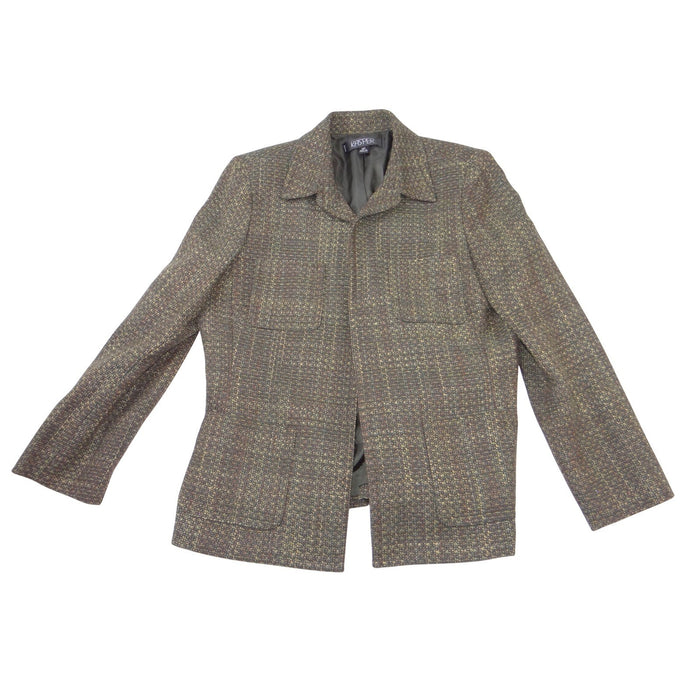 VTG Kasper Womens 14P Petite Textured Tweed Blazer Jacket Brown Olive 4 Pocket0