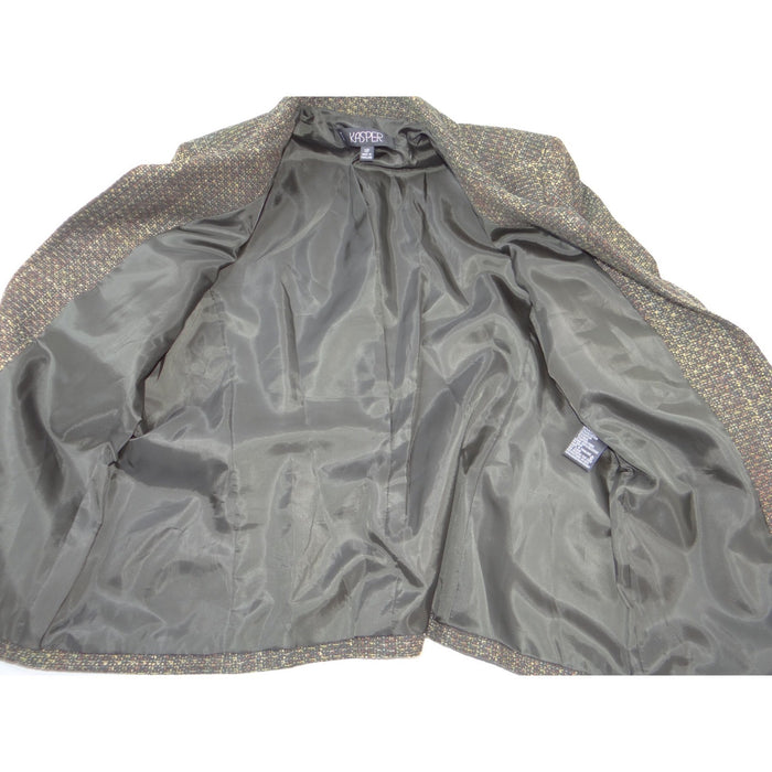 VTG Kasper Womens 14P Petite Textured Tweed Blazer Jacket Brown Olive 4 Pocket1